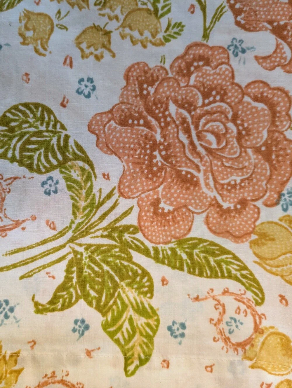 Sheet Queen Flat Floral Cotton Dacron Polyester Coral, Olive Sky Blue 90 x 106